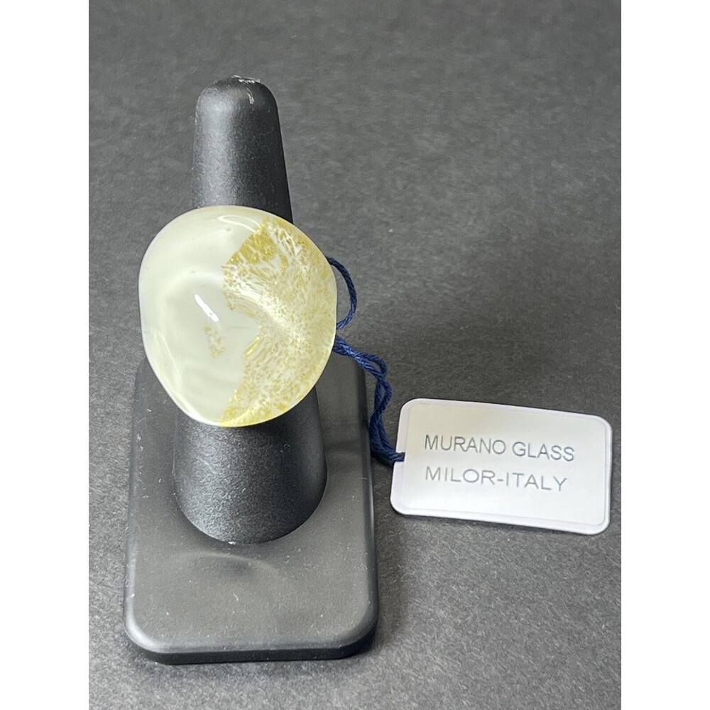 New Murano Glass Pyramid Ring 18K Gold Foil Size 7 Statement Jewelry